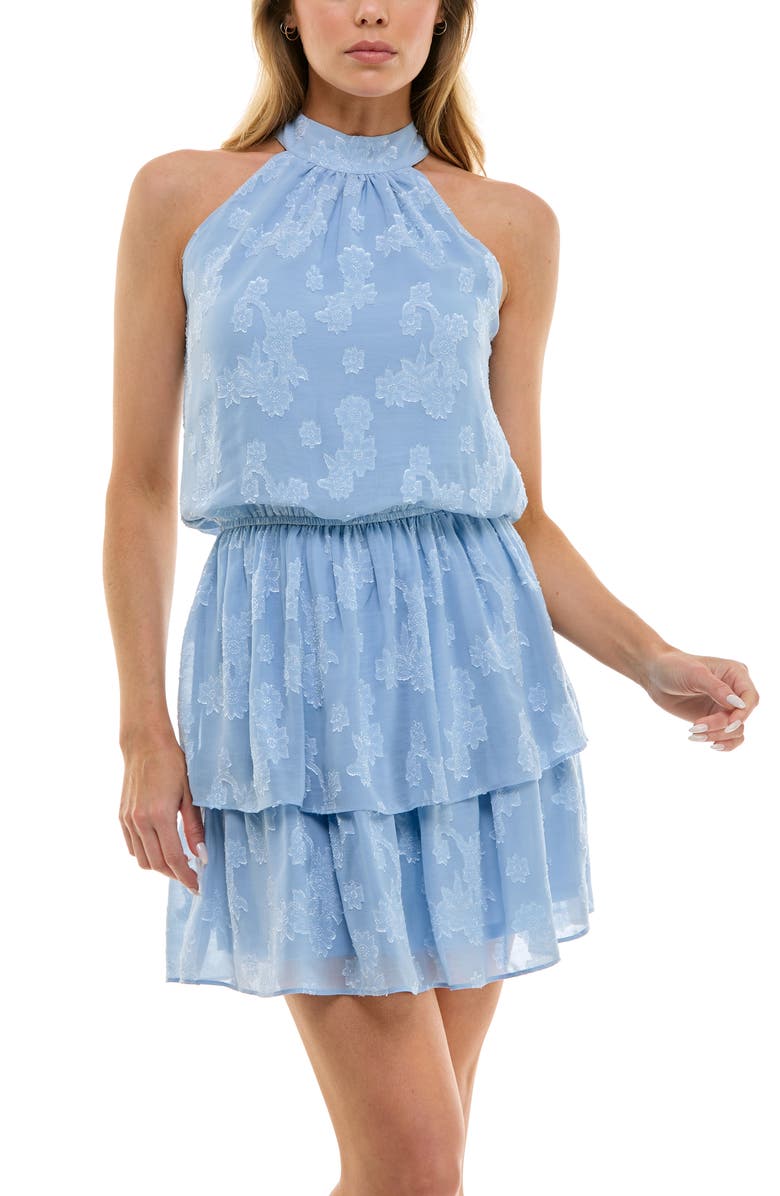 Socialite Floral Burnout Halter Tiered Minidress, Alternate, color, 