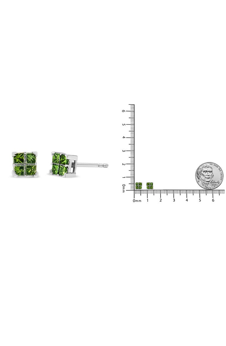 Haus of Brilliance Silver 1/2 Ct Green Princess 4 Stone Composite Quad Stud Earring, Alternate, color, White