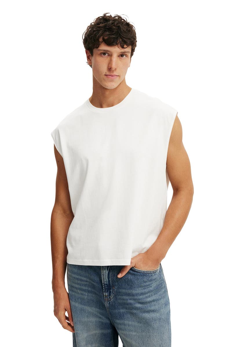 Cotton On Men's Cropped Fit Muscle, Main, color, Vintage White