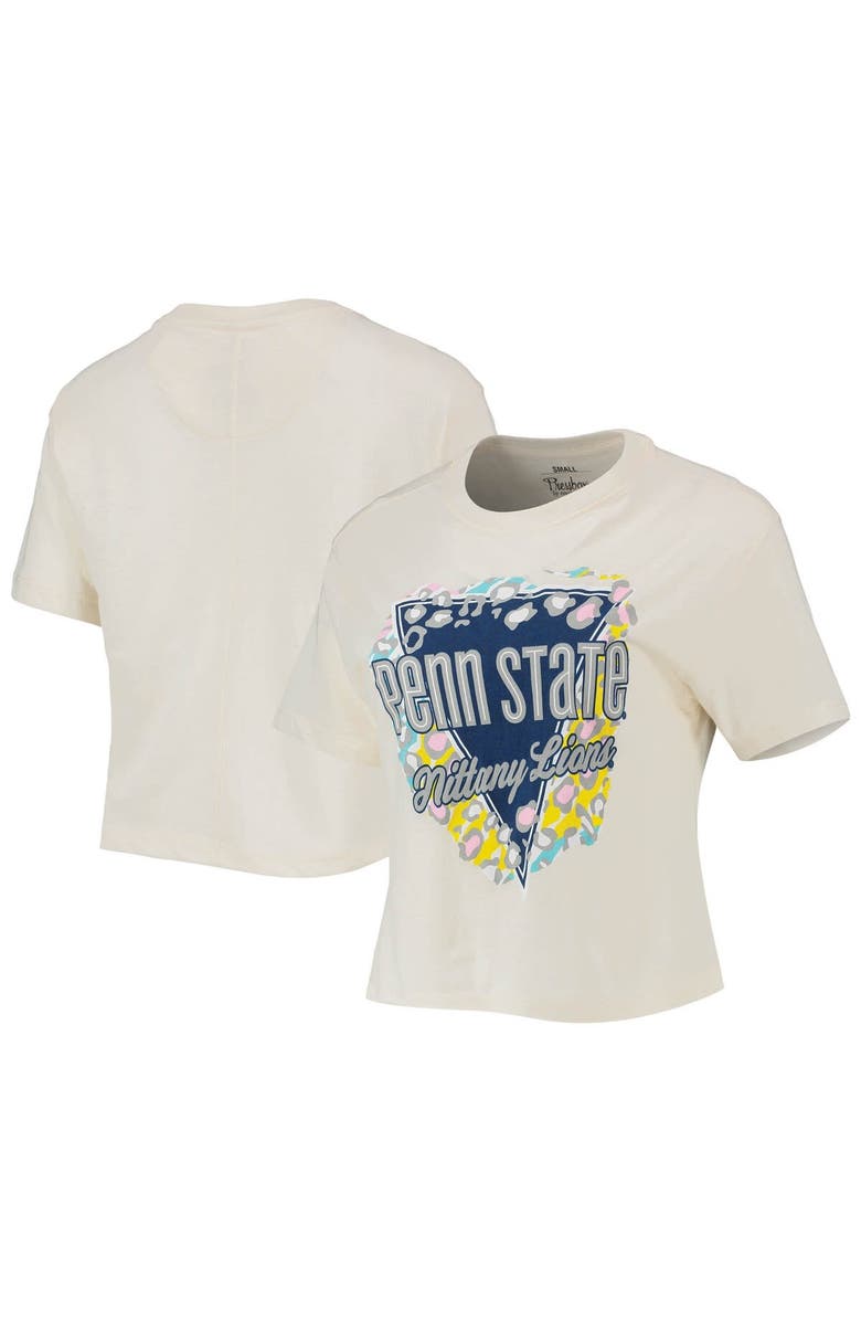 PRESSBOX Women's Pressbox Cream Penn State Nittany Lions Taylor Animal Print Cropped T-Shirt, Main, color, 