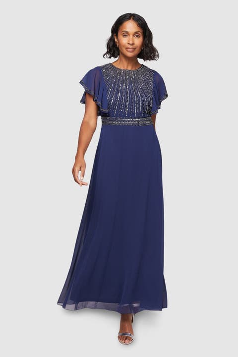 Embellished Ruffle Sleeve Maxi Dress