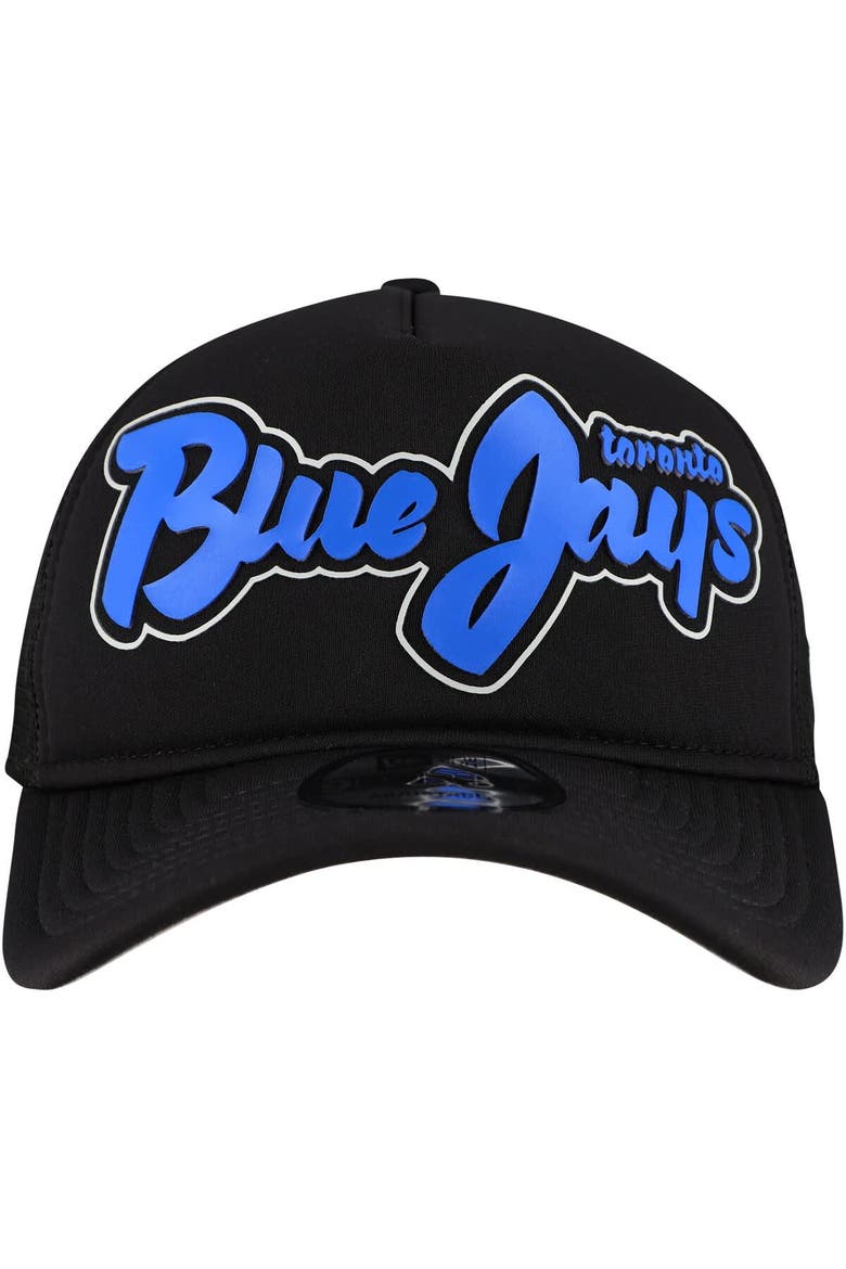 Men's New Era Black Toronto Blue Jays Retro Bold A-Frame Trucker 9FORTY Adjustable Hat, Alternate, color, Black