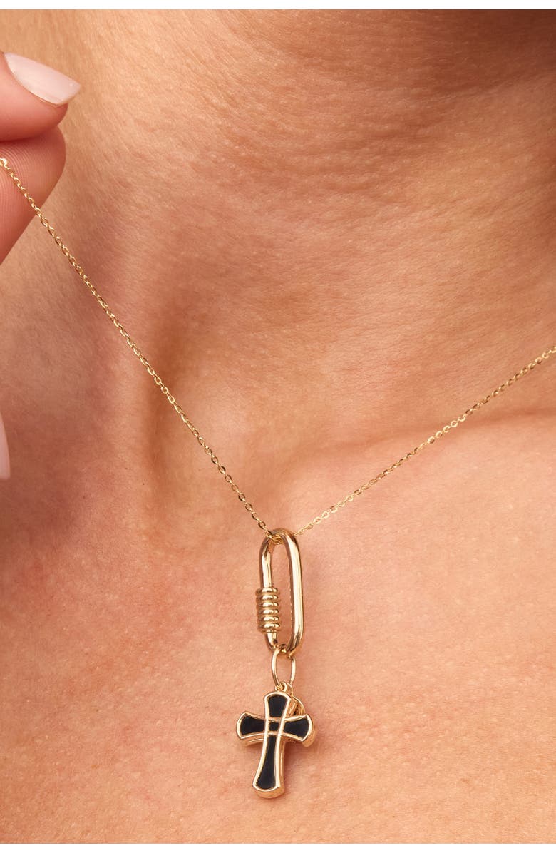 Oradina 14K Gold Bless Me Cross Pendant Charm, Alternate, color, 14K Gold, Black Onyx