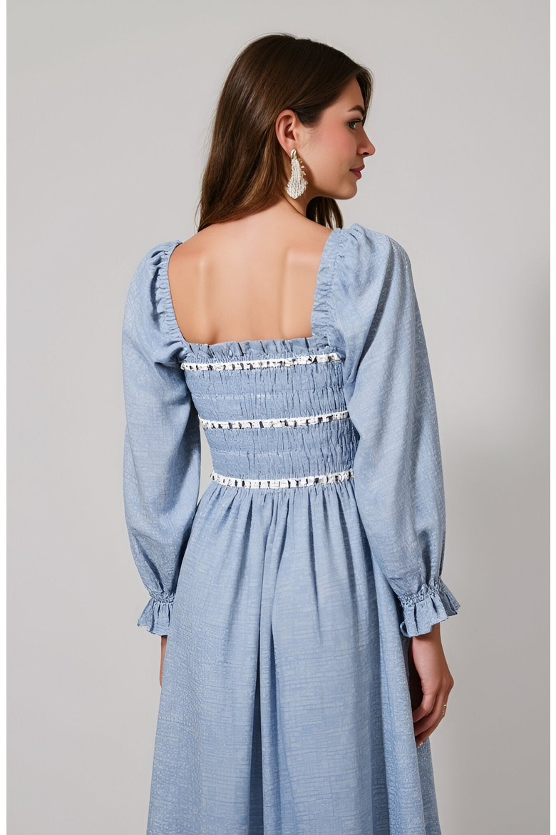 Paisley Print Smocked Bodice Midi Dress with Bow Accents, Alternate, color, Paisley Print