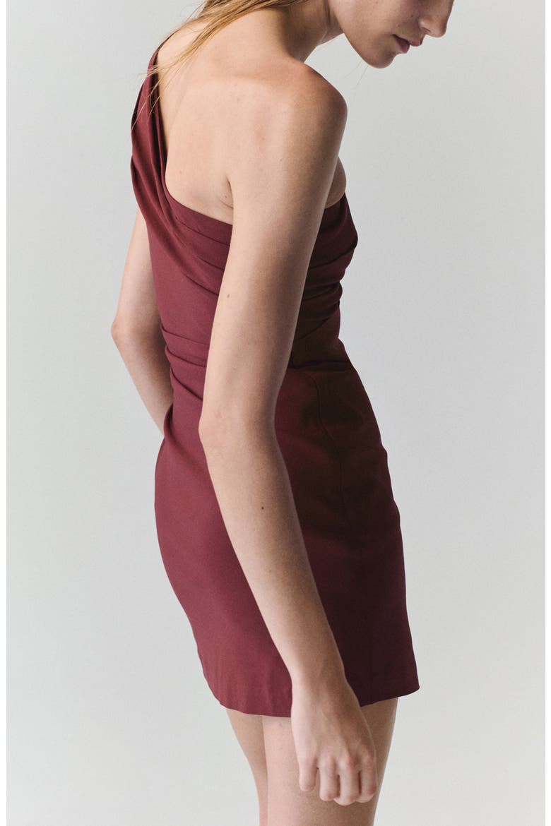 Pleated Asymmetric One-Shoulder Dress, Alternate, color, BURGUNDY