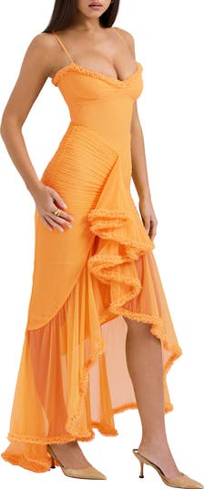 Gabbi Ruffle Mesh High-Low Cocktail Dress