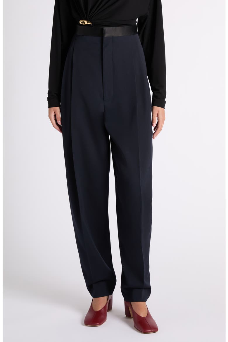 Satin Trim High Waist Wool Straight Leg Pants, Main, color, 4071 MIDNIGHT BLUE