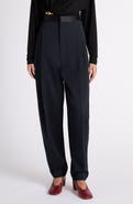 Bottega Veneta Satin Trim High Waist Wool Straight Leg Pants