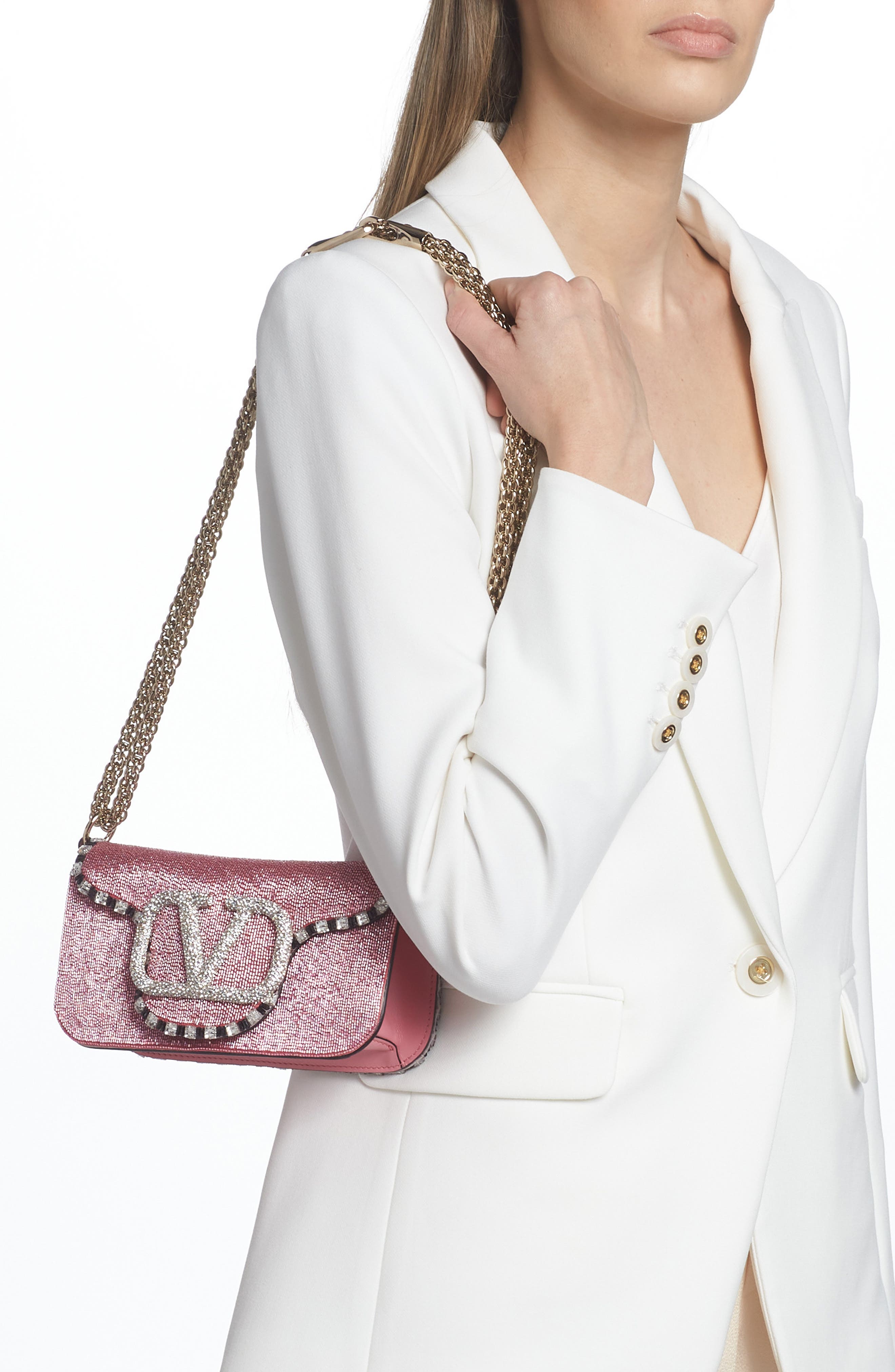 Valentino Garavani Small Locò Embellished Silk Shoulder Bag, Alternate, color, 