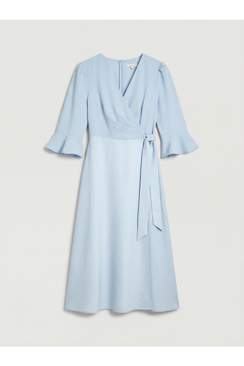 Satin Back Crepe Wrap Dress, Alternate, color, Pale Blue