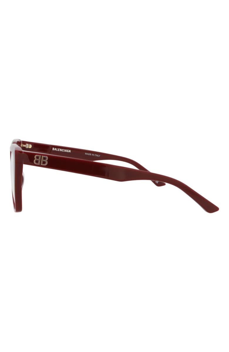 Balenciaga 53mm Square Optical Glasses, Alternate, color, Burgundy Burgundy Transparent