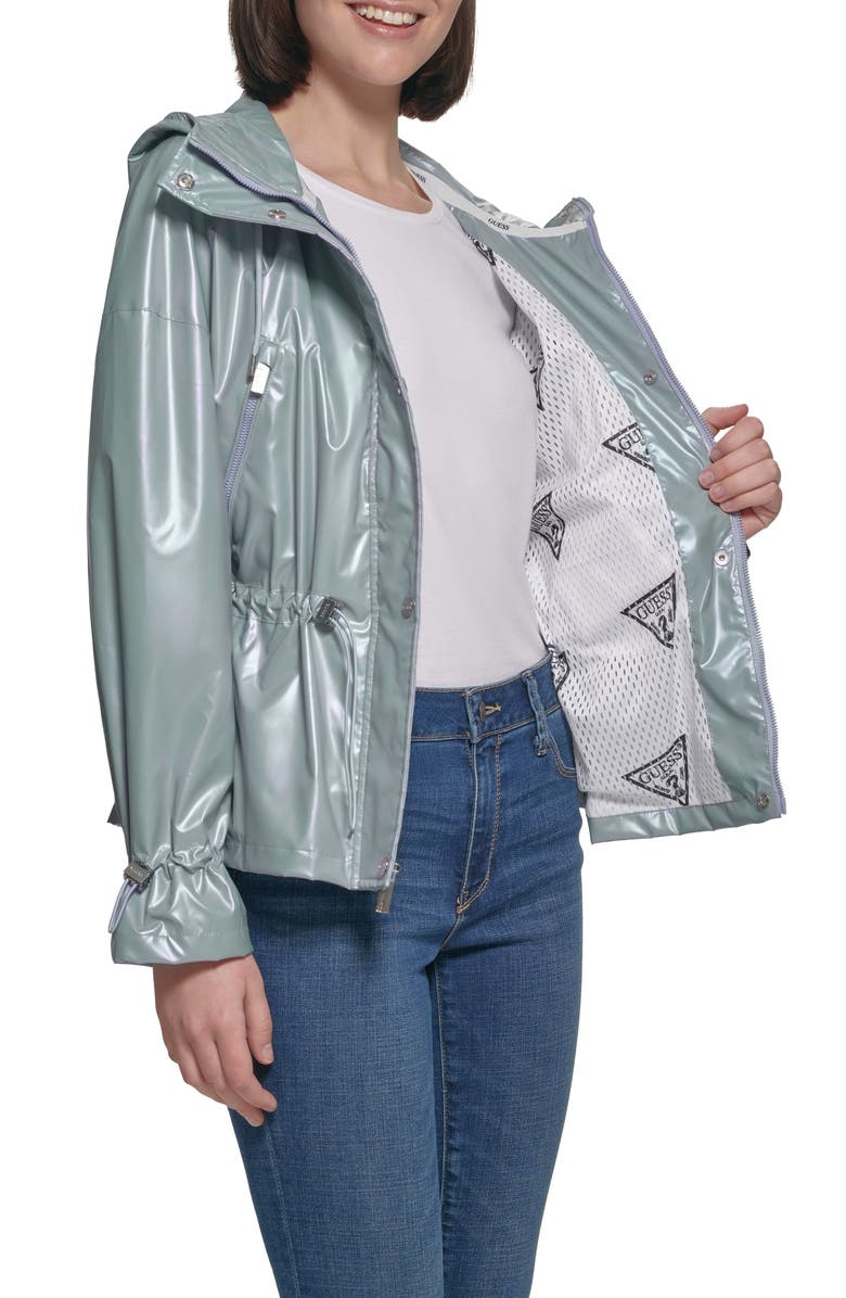 GUESS Hooded Holographic Anorak Rain Coat, Alternate, color,