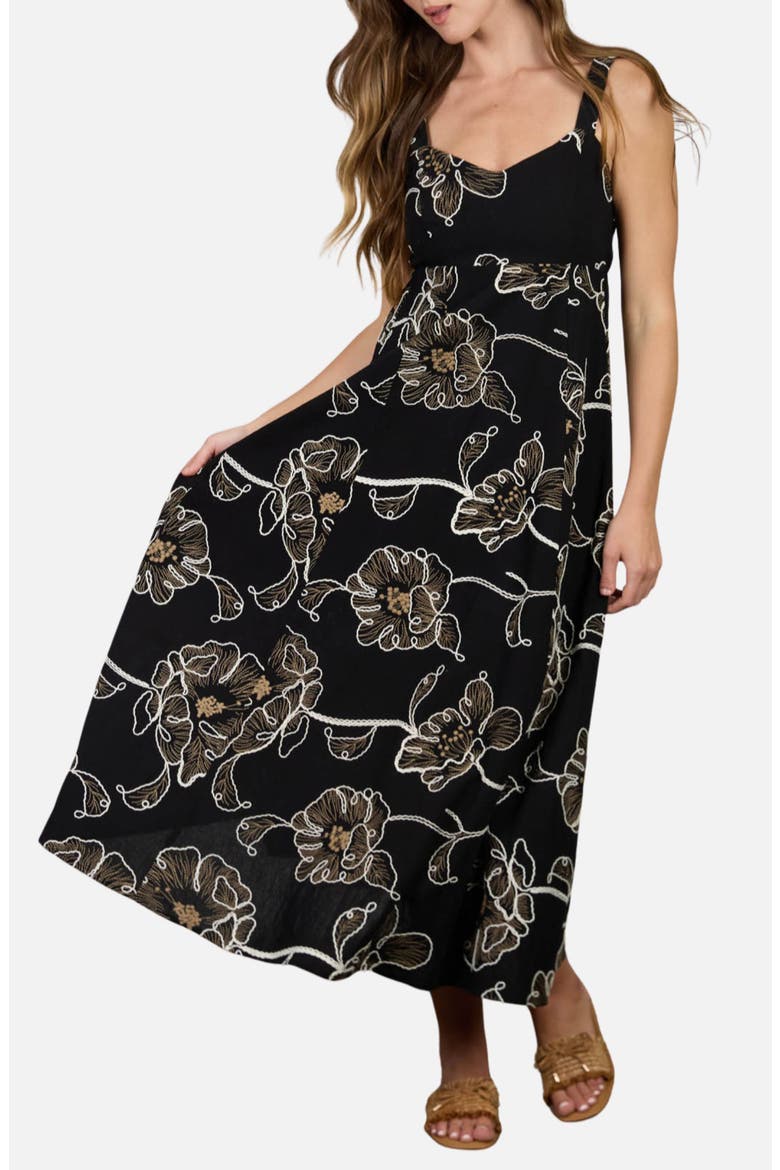 Floral Embroidered Sleeveless Maxi Dress, Alternate, color, BLACK
