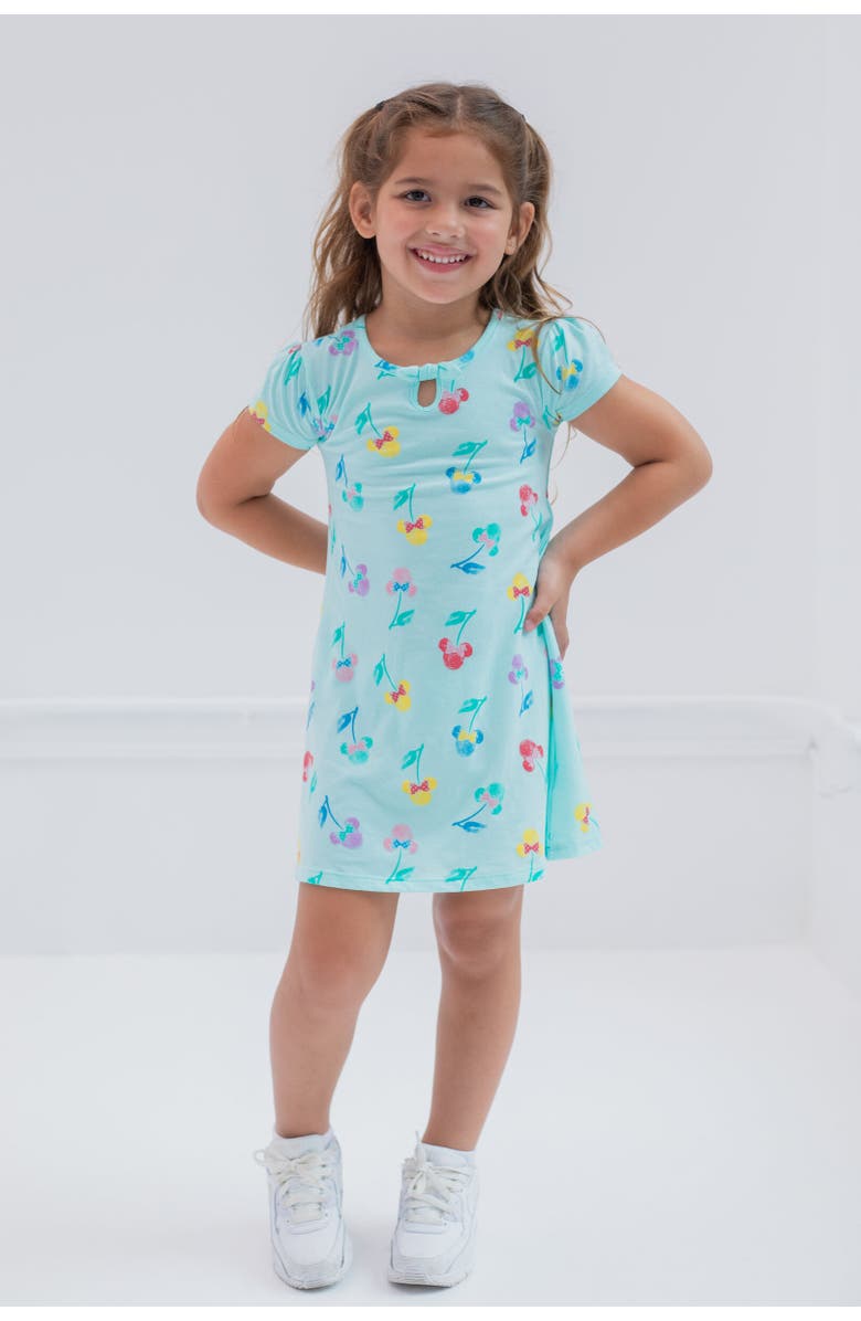 Disney Minnie Mouse Short Sleeve Skater Dress, Alternate, color, Turquoise Blue