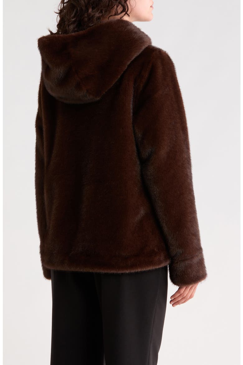 Hooded Faux Fur Bomber Jacket, Alternate, color, BROWN