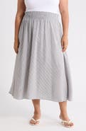 Renee C Pinstripe Smocked Waist Cotton Blend Skirt