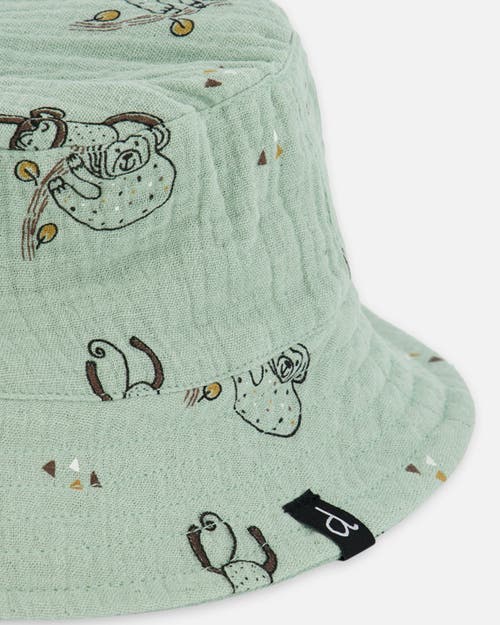 Deux Par Deux Baby Boy's Printed Muslin Bucket Hat Sage Monkey In Sage Monkey