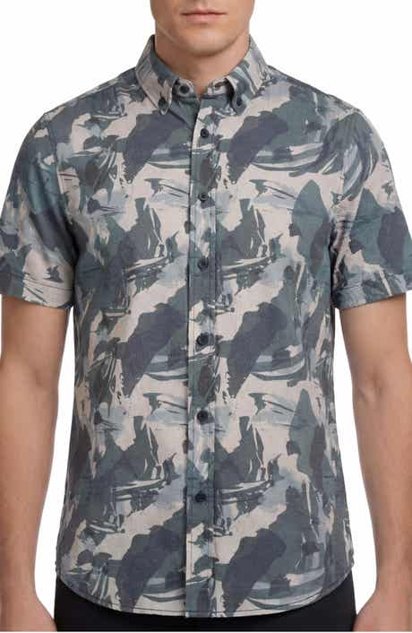 Report Collection Abstract Camo Print Short Sleeve Seersucker Button-Up Shirt