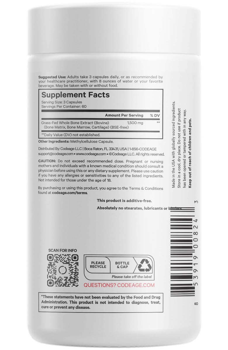 Codeage Grass-Fed Bone Marrow Supplement, Alternate, color, White