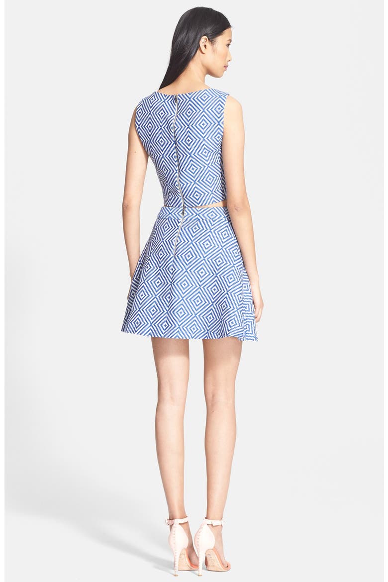 Piece & Co. and Alice + Olivia 'Vernon' Jacquard Flared Skirt, Alternate, color, BLUE/ WHITE