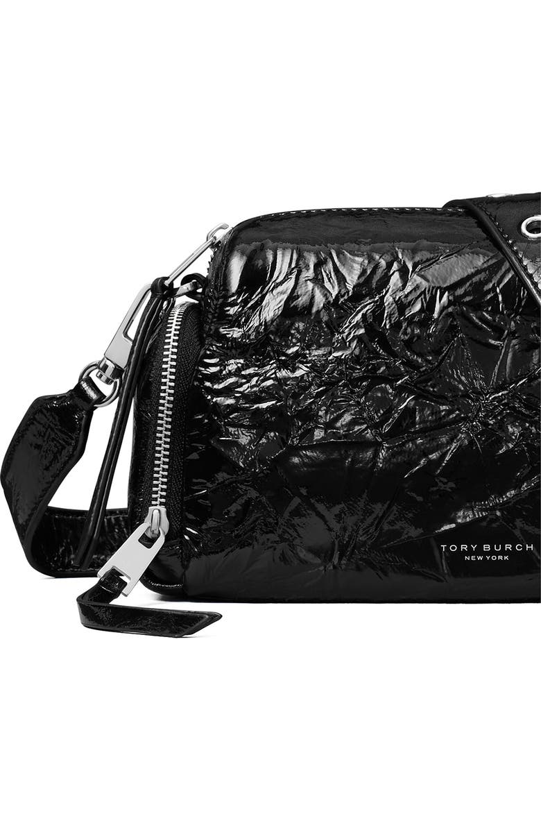 Tory Burch Perry Voyager Crinkled Patent Leather Crossbody Bag, Alternate, color, Black