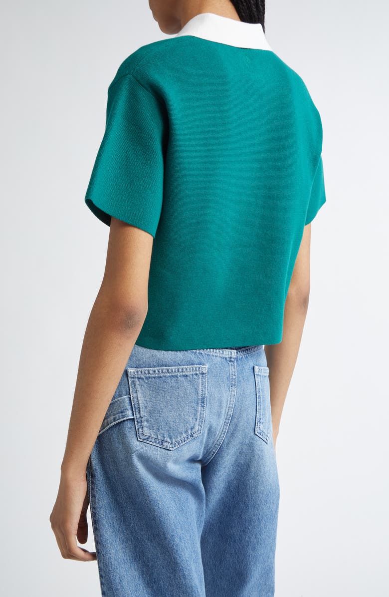 JW Anderson Logo Embroidered Stretch Cotton Crop Polo, Alternate, color,