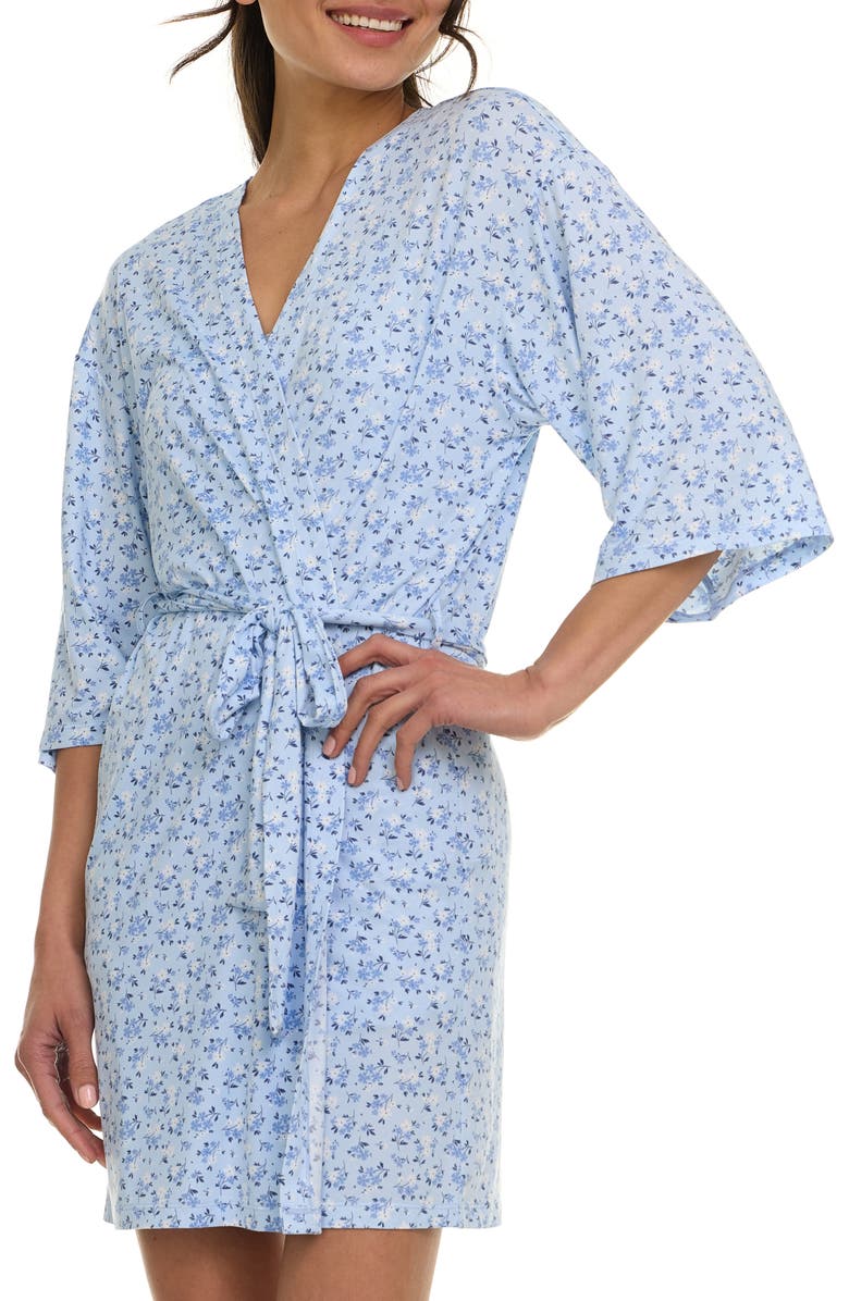 Flora By Flora Nikrooz Lotus Camisole, Shorts & Robe Travel Set, Alternate, color, Summer Ditsy Lt Blue