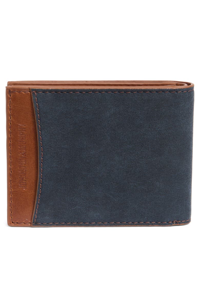 Johnston & Murphy Antique Canvas & Leather Bifold Wallet, Alternate, color, Navy