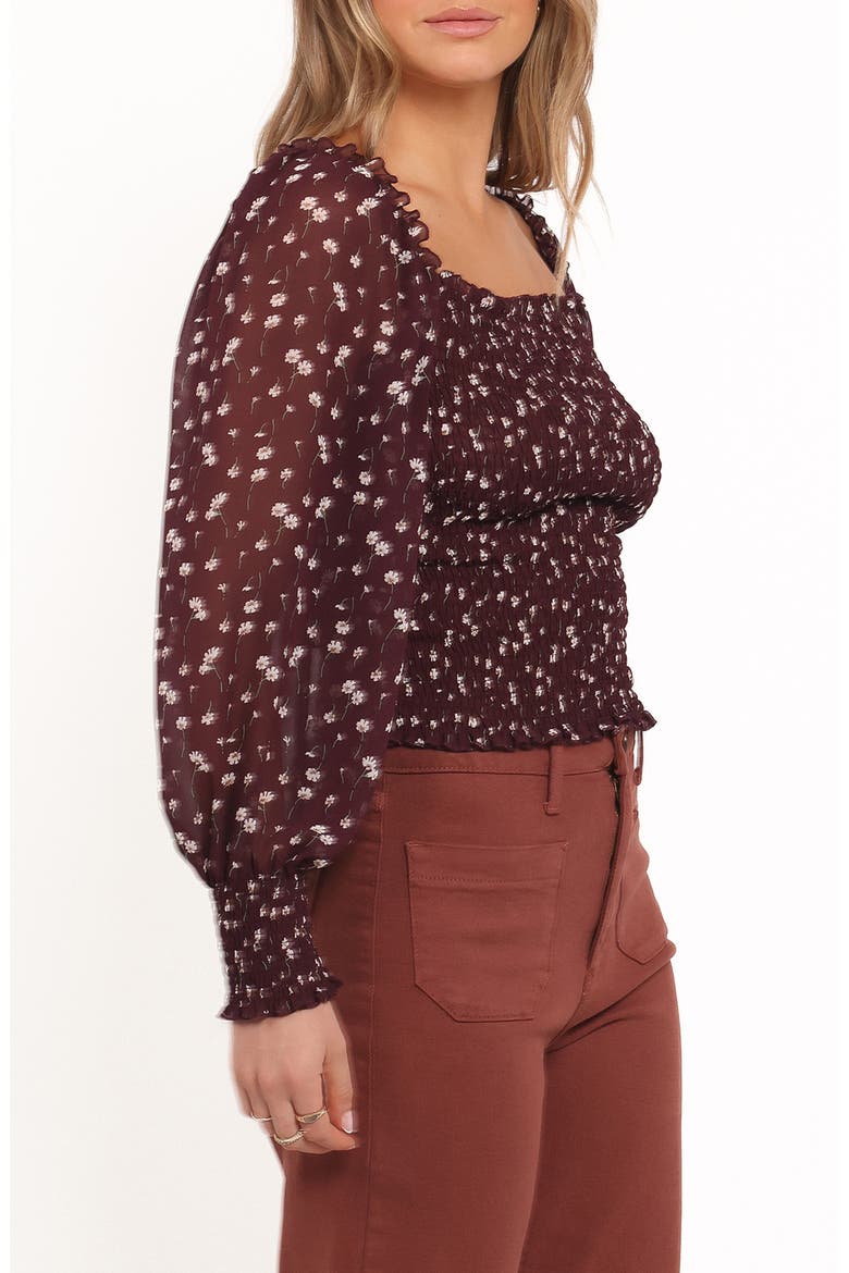 Greta Floral Smocked Top, Alternate, color, BURGUNDY FLORAL
