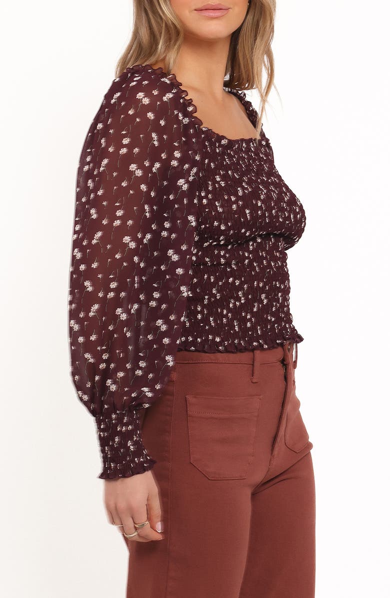 Petal & Pup Greta Floral Smocked Top, Alternate, color, Burgundy Floral