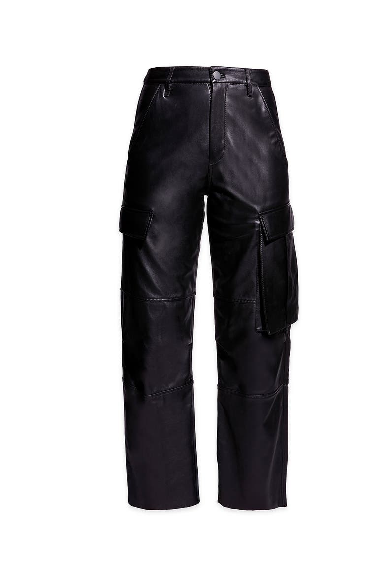 Cole Upcycled Leather Cargo Pants, Alternate, color, Black