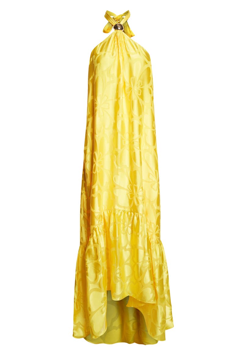 Zelda Floral Halter Jacquard Gown, Alternate, color, SUNSHINE BURNOUT