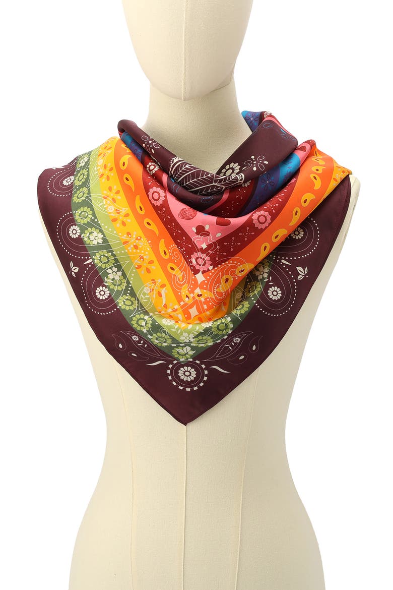 Folk Print Square Scarf, Alternate, color, CLASSIC RAINBOW