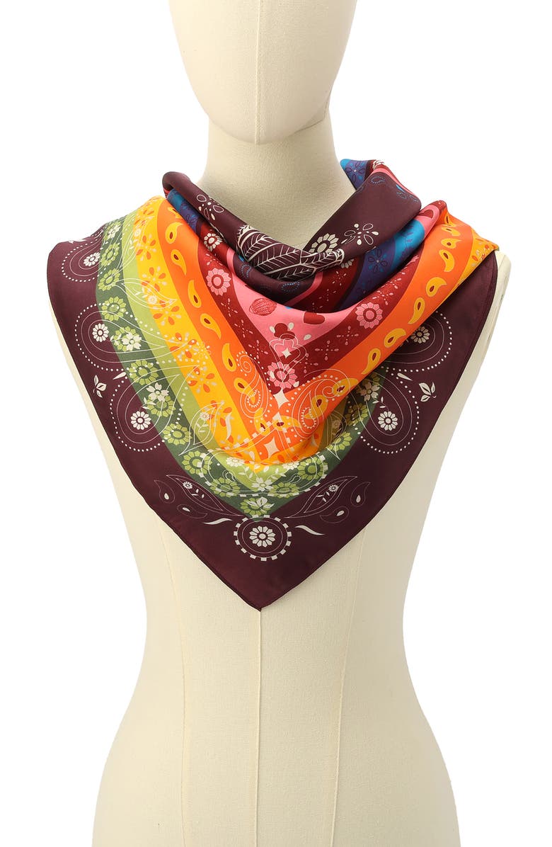 Kurt Geiger London Folk Print Square Scarf, Alternate, color, Classic Rainbow