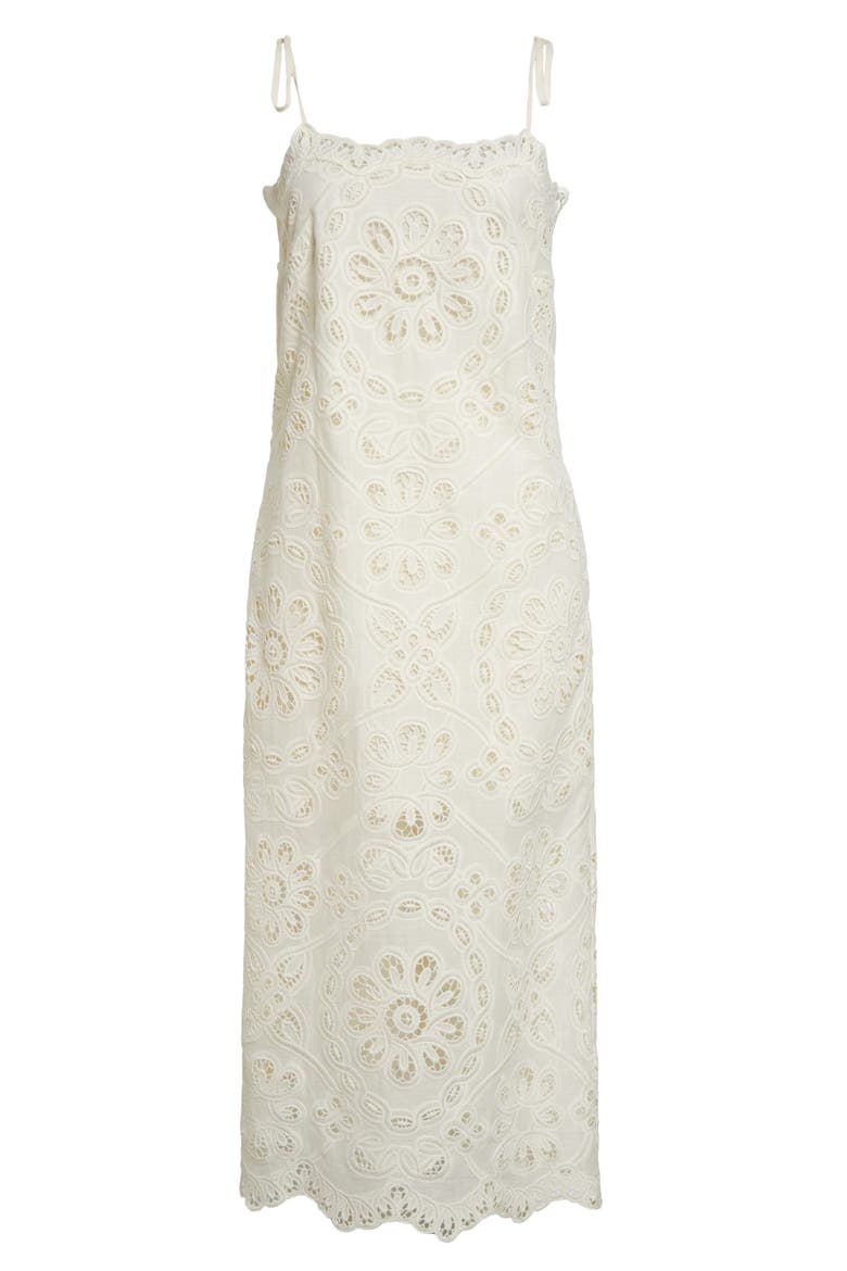 Rhiannon Guipure Lace Trim Cotton Midi Dress, Alternate, color, IVORY