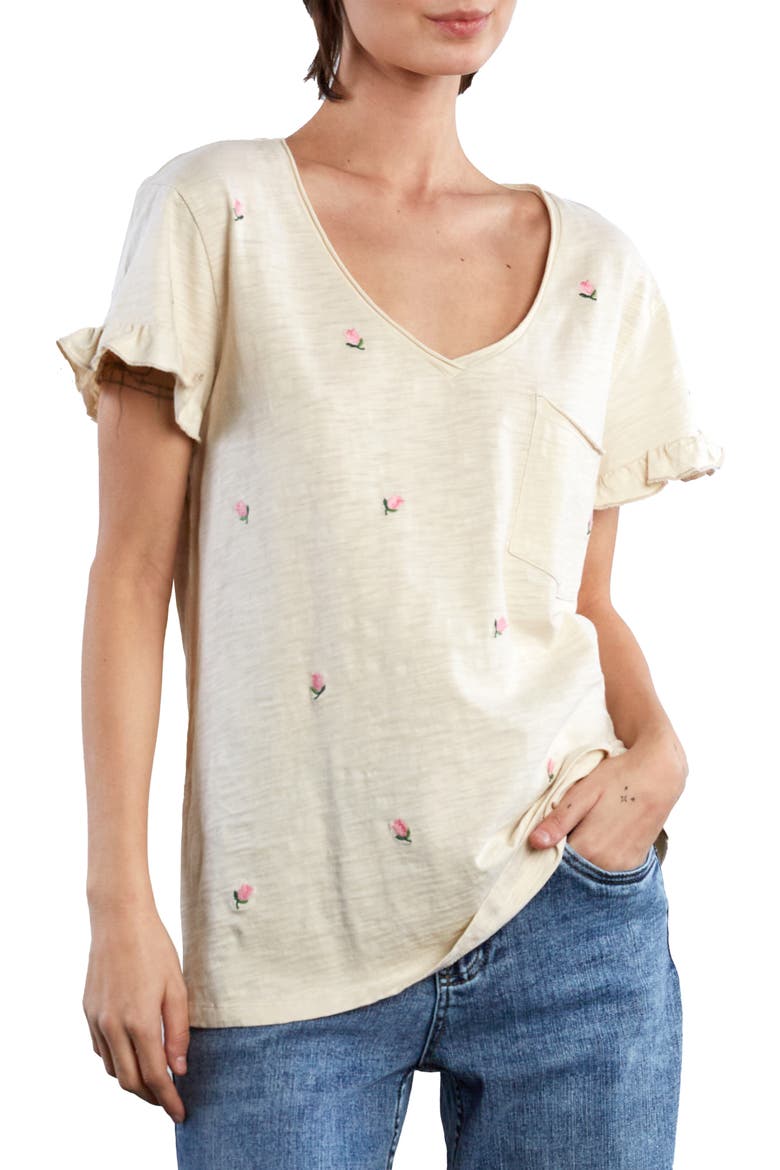 Rosey Frill Sleeve T-Shirt, Alternate, color, ICED LATTE