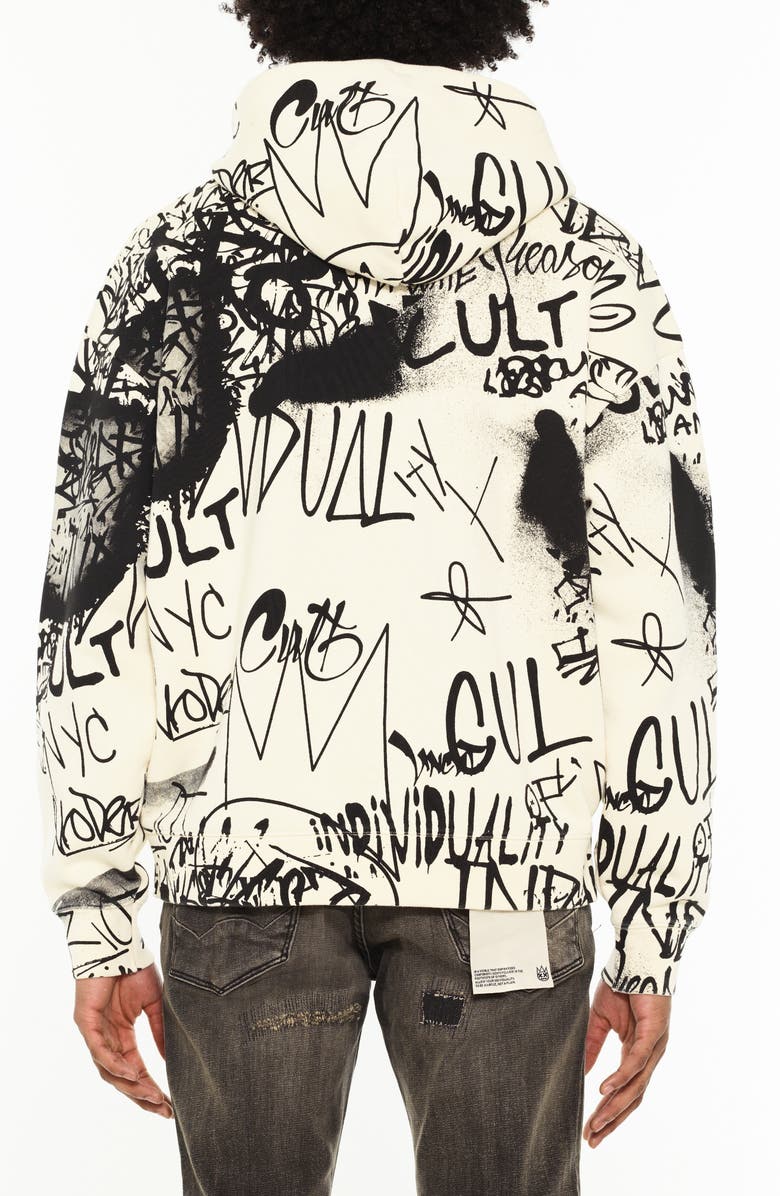 Cult of Individuality Scribbled Graphic Zip Hoodie, Alternate, color, Winter White