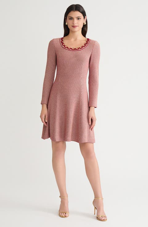A-Line Lurex Crochet Ring Trim Knit Dress