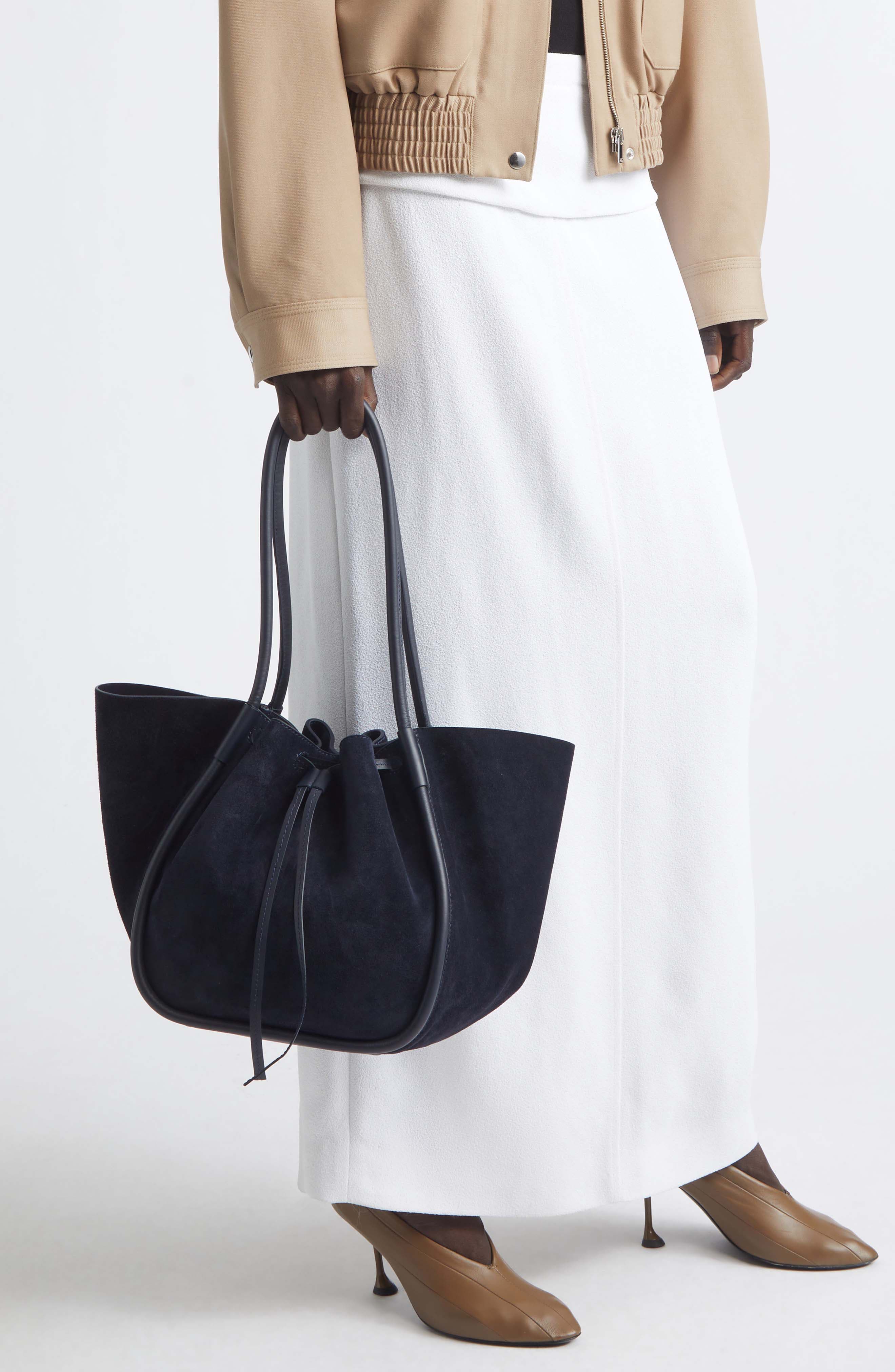 Large Ruched Suede Tote, Alternate, color, DEEP NAVY