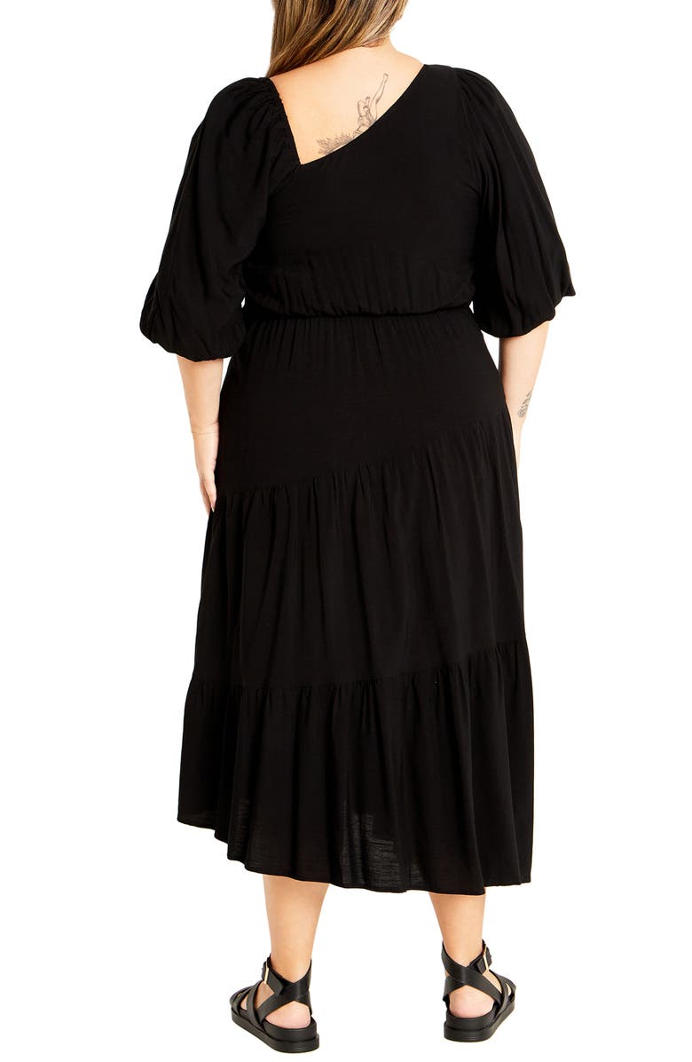 City Chic Ada Ruffle Hem Asymmetric Maxi Dress, Alternate, color, Black