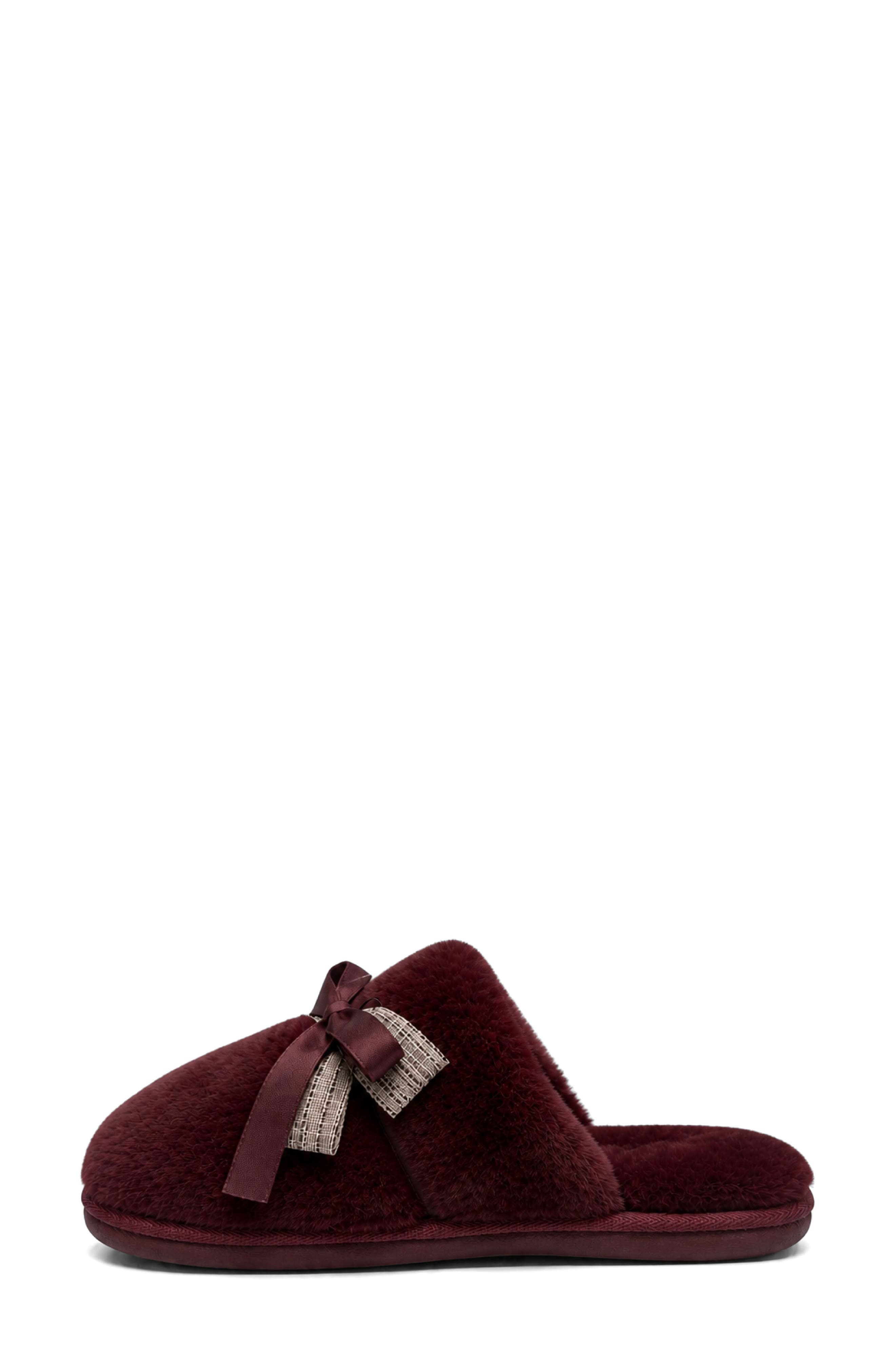 Butterfly Faux Fur Scuff Slipper, Alternate, color, OXBLOOD