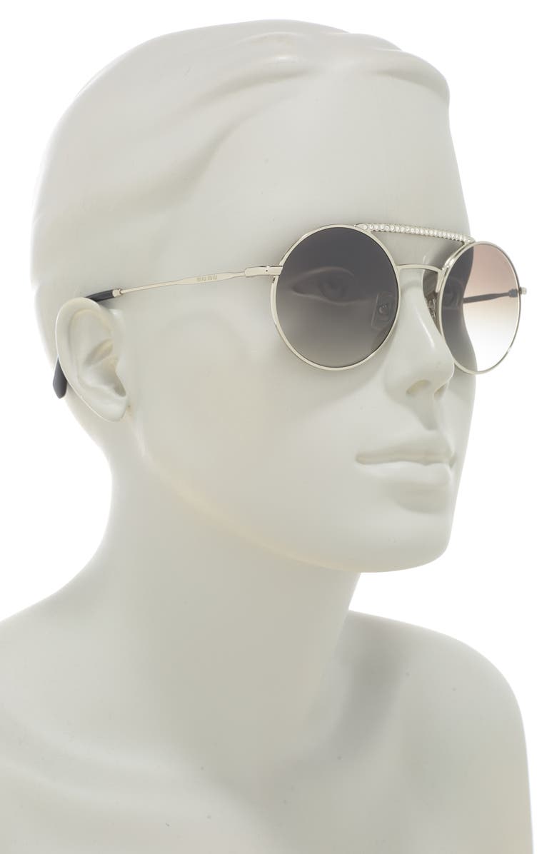 Miu Miu 50mm Round Crystal Embellished Aviator Sunglasses, Alternate, color,