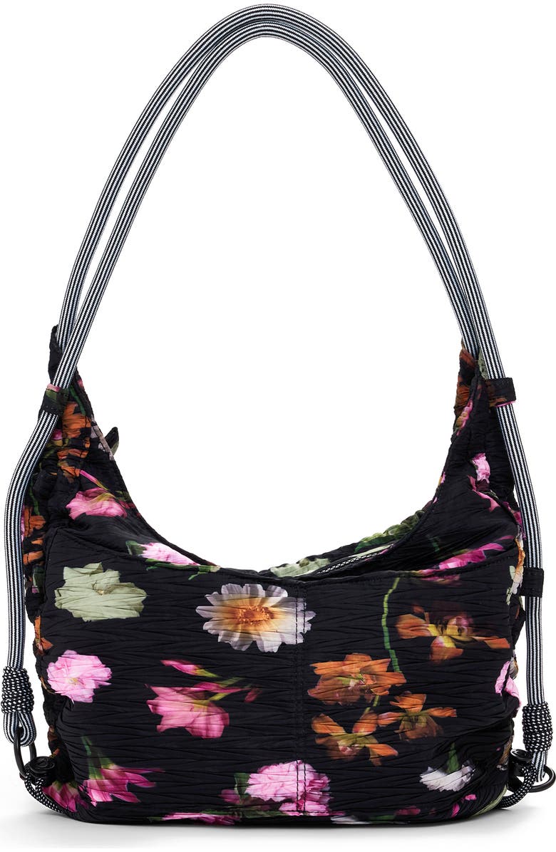 Desigual Ruched Floral Shoulder Bag, Alternate, color, Black