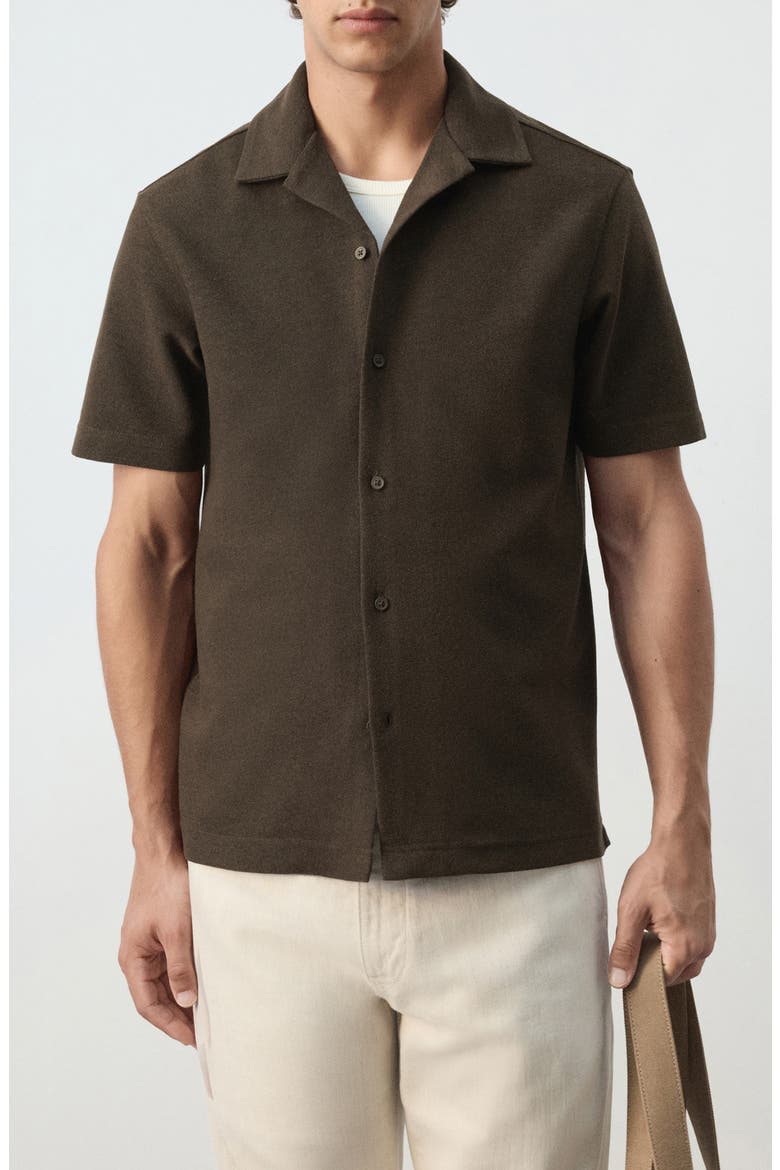 Regular Fit Short Sleeve Textured Button-Up Shirt, Main, color, BROWN