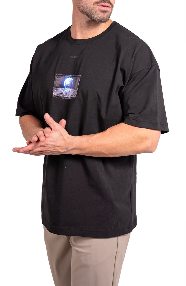 Maceoo Ascension Space Appliqué Cotton Graphic T-Shirt, Alternate, color, Black