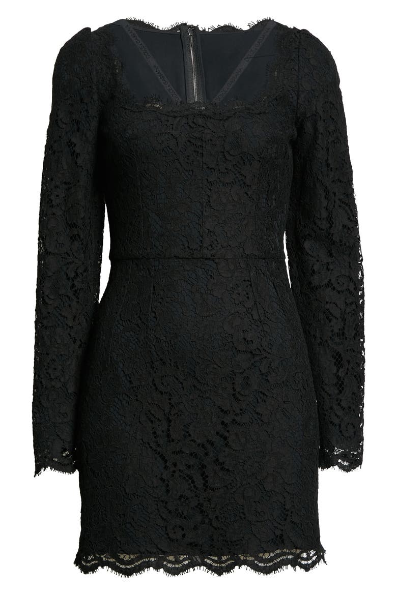 Logo Strap Long Sleeve Lace Minidress, Alternate, color, NERO
