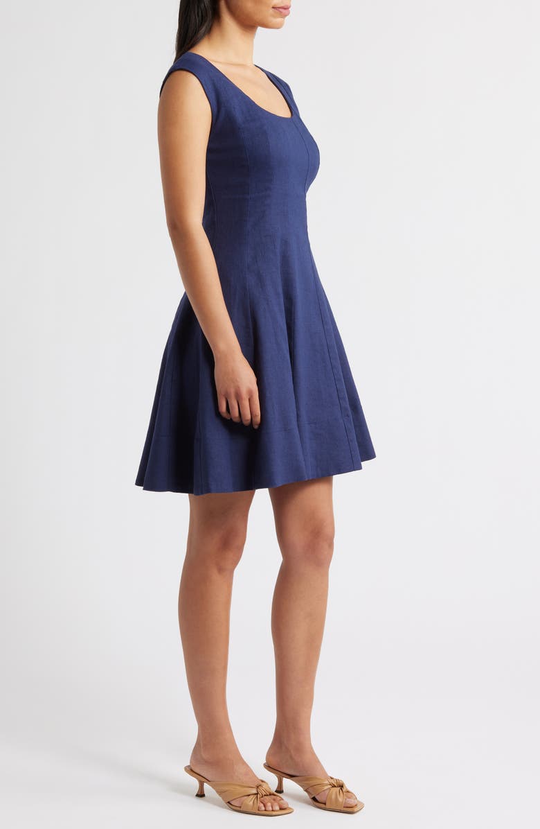 Charles Henry Linen Blend Fit & Flare Dress, Alternate, color, Navy
