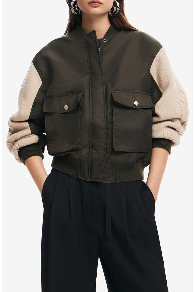 Bucharest Mix Media Bomber Jacket, Main, color, GREEN