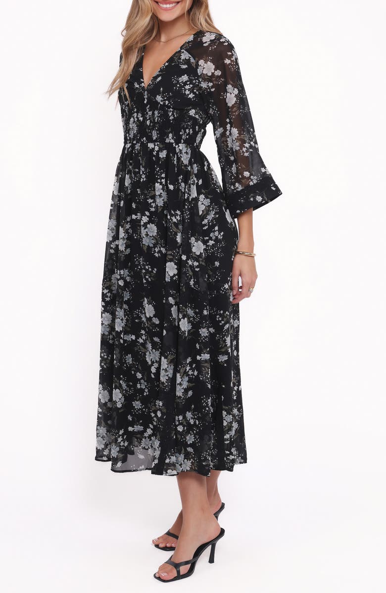 Petal & Pup Mavis Bell Sleeve Maxi Dress, Alternate, color, Black Floral