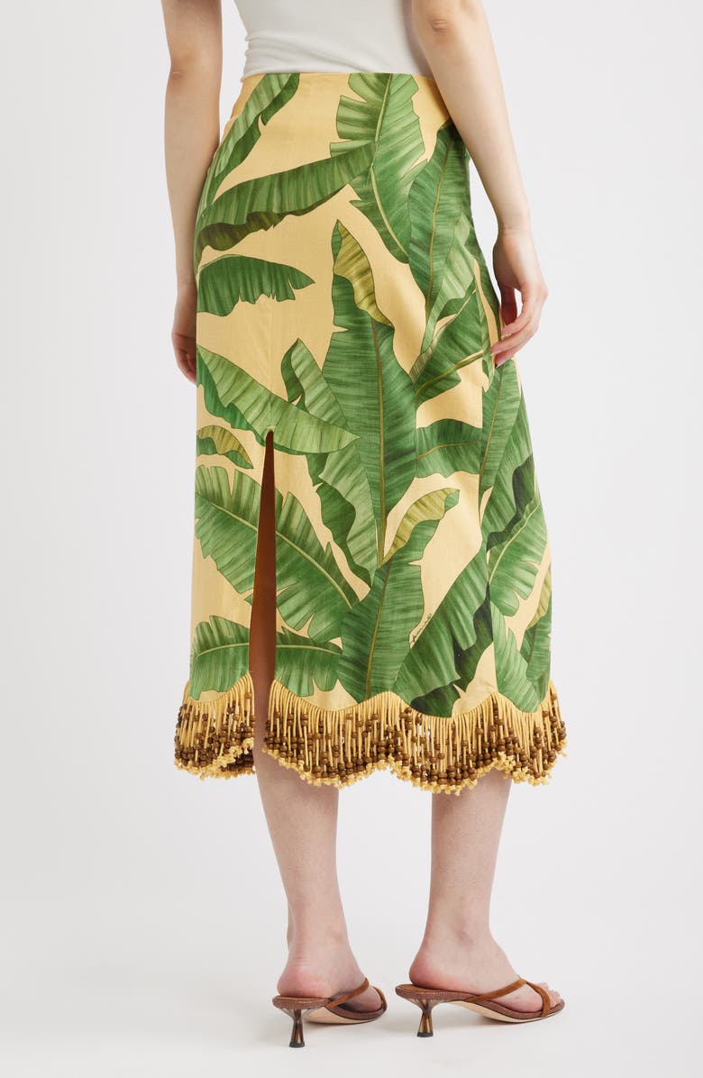 FARM Rio Botanical Fruit Print Beaded Fringe Midi Skirt, Alternate, color, Fruit Leaves Banana